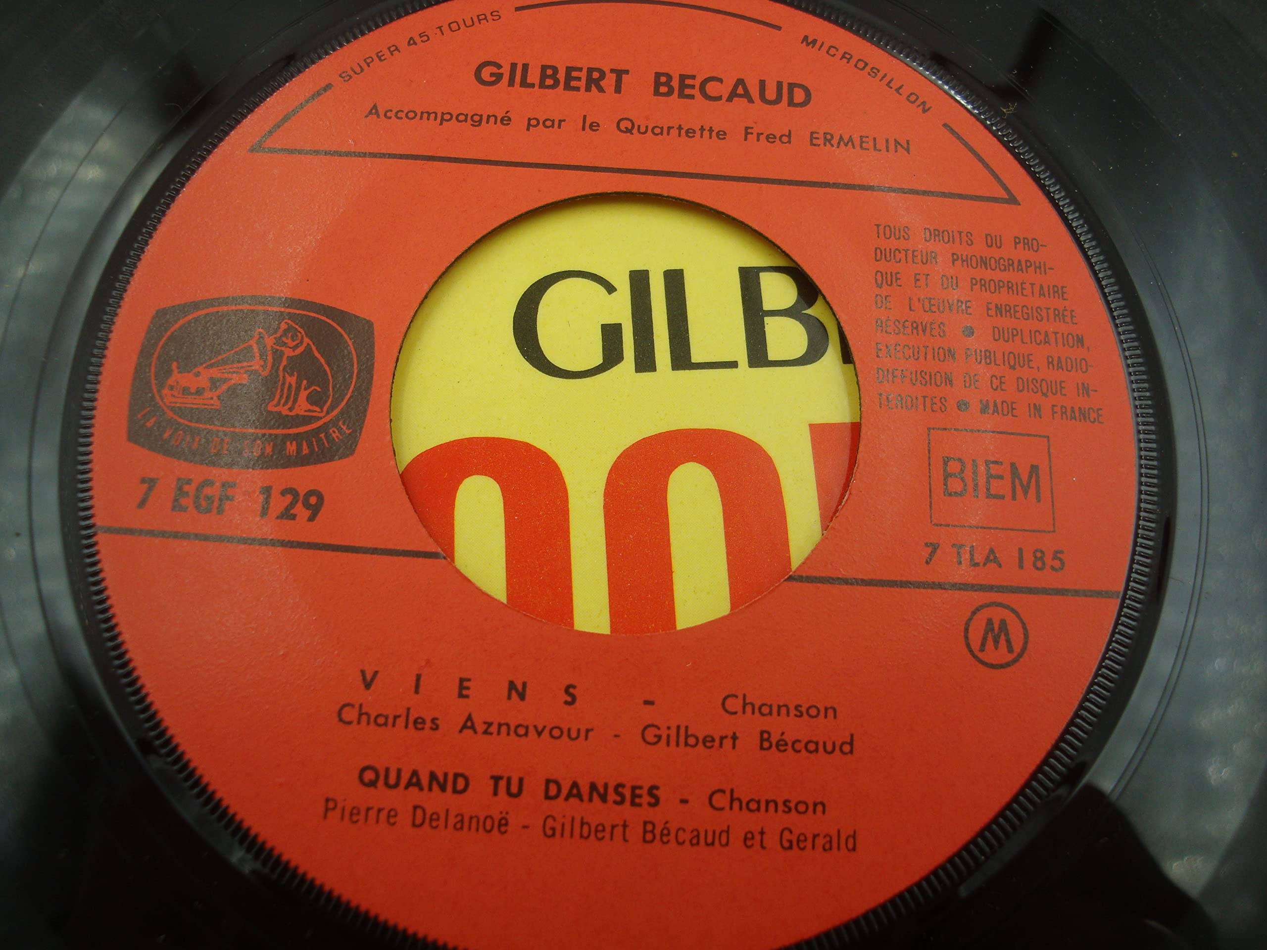 1 Disque Vinyle EP 45 Tours - LVDSM 129 - Gilbert Bécaud : Viens, Quand tu danses, Mes Mains, Les Croix - (Disque vinyle EP 45t)