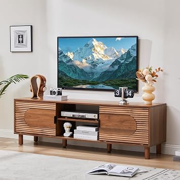 Bifins Walnut 63inch Sliding TV Stand for Televisions up to 70 Inches