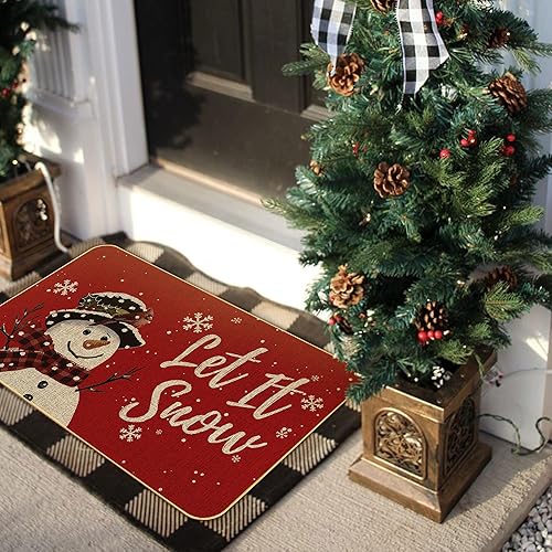 Miniatura 6 de Tapete de Navidad con diseño de muñeco de nieve, copos de nieve, invierno, Navidad, tapete decorativo antideslizante de bajo perfil para interiores