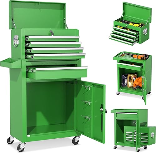 Miniatura 16 de INTERGREAT Baúl rodante para herramientas de 8 cajones, baúl para herramientas ensamblado con ruedas, caja de herramientas superior desmontable,