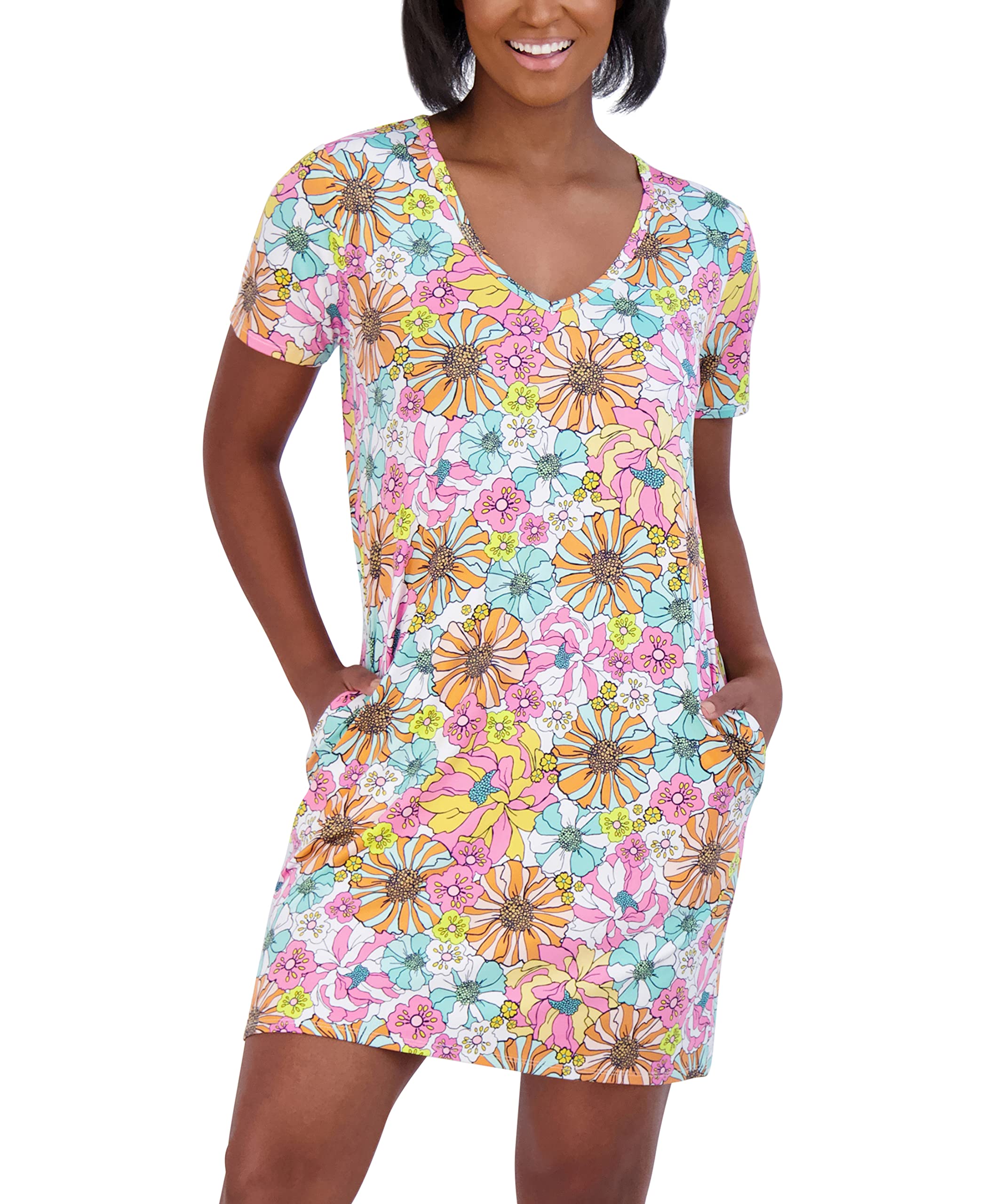 Stella Parkerwomens Standard Swimsuit Cover Up Short Sleeve Upf 30+ Sun Protection Bathing Suit Beach Dress