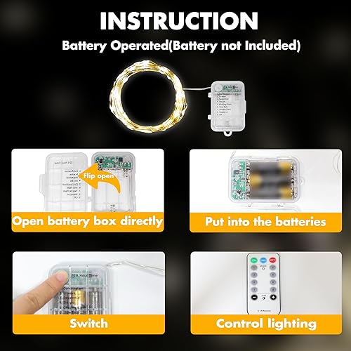 Miniatura 4 de LAMPHOME Guirnalda de 60 luces LED, funciona con pilas, control remoto, temporizador, luces parpadeantes, 8 modos, luces de luciérnaga para