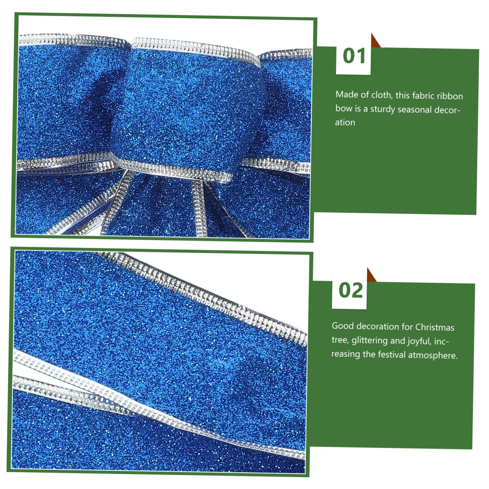 5piezas Lazo De Cinta Navideño Brillante Lazos para Árbol De Navidad Adornos De Obsequio Nudo Cinta Azul para Decoración De Navidad