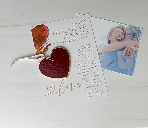 Miniatura 4 de 25 aniversario de boda hermoso corazón de vitrales - Adorno de recuerdo sentimental 25 y significativo para la pareja casada - Hecho a mano en