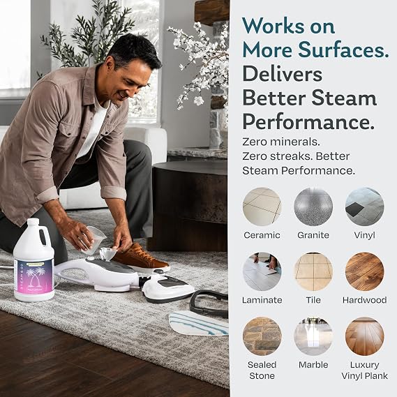 Steam & Go Demineralized Water for Steam Mop Hotel California Scent, 32 Ounces (Pack of 6) | Scented Floor Cleaner Solution, Ready-to-Use, Compatible with Any Steam Cleaner