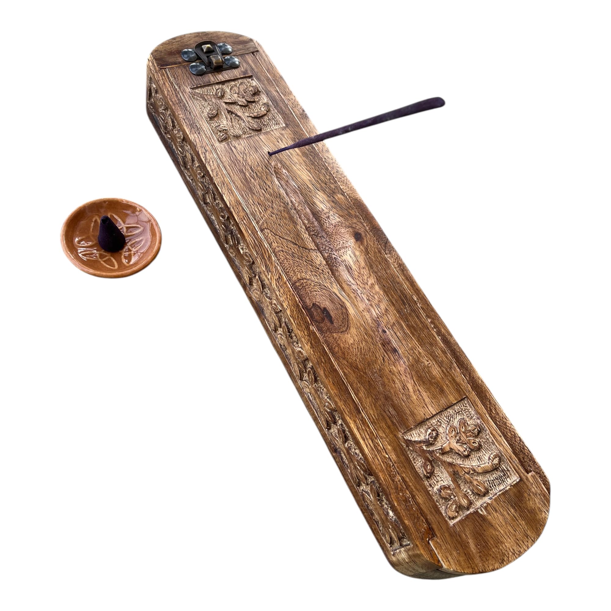 Yovedu Handmade Indian Wooden Incense Burner and Storage Box with Ayurveda Vata Pitta Kapha 45 Incense 21 Cones & Ceramic Holder - Great Gift for Any Occasion 2