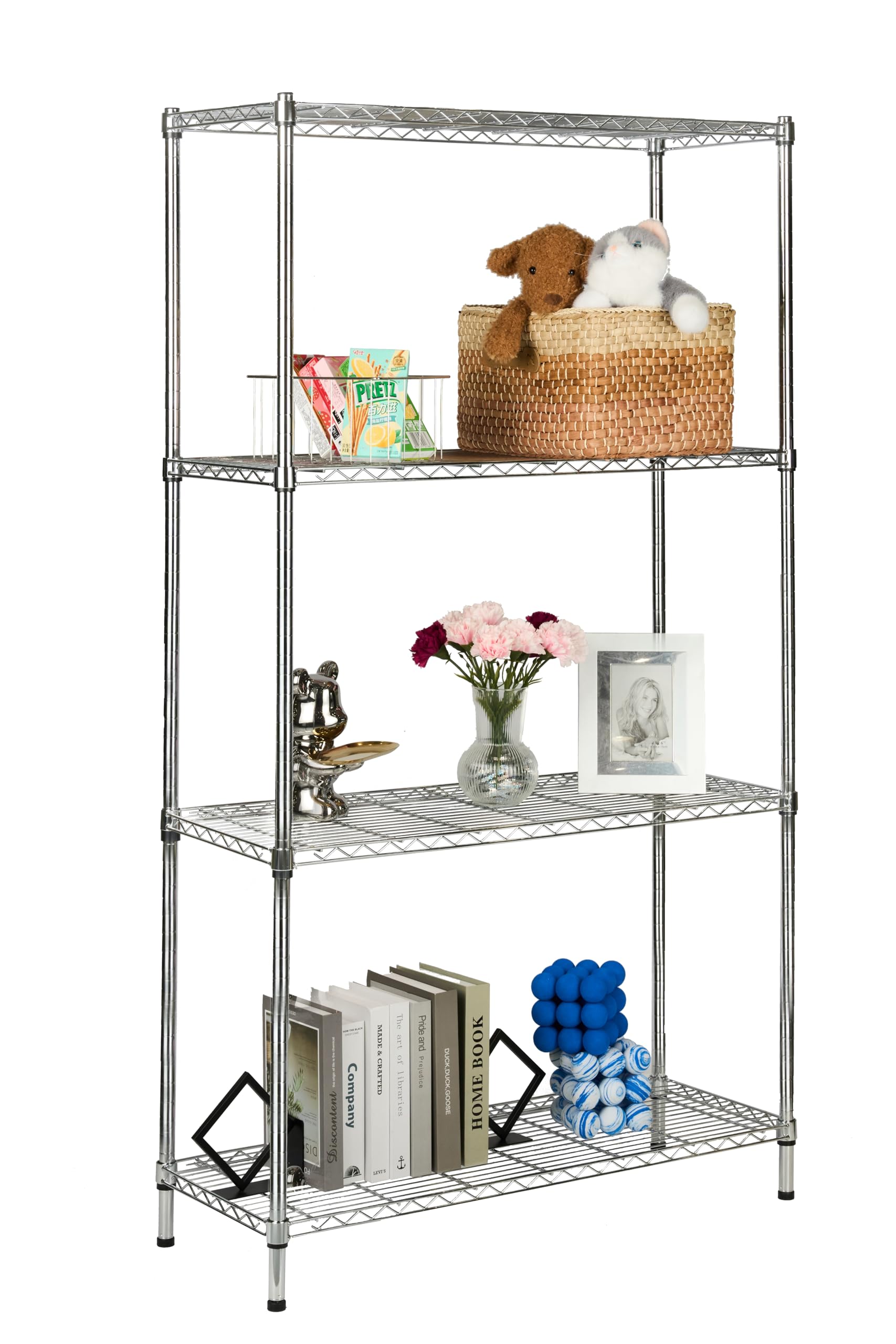 Scaffale con ripiani a griglia Everest, in metallo, portata circa 70 kg per ripiano. Sistema di stoccaggio multifunzionale, cromato, disponibile in diverse dimensioni (90 x 35 x 160 cm, 4 ripiani)
