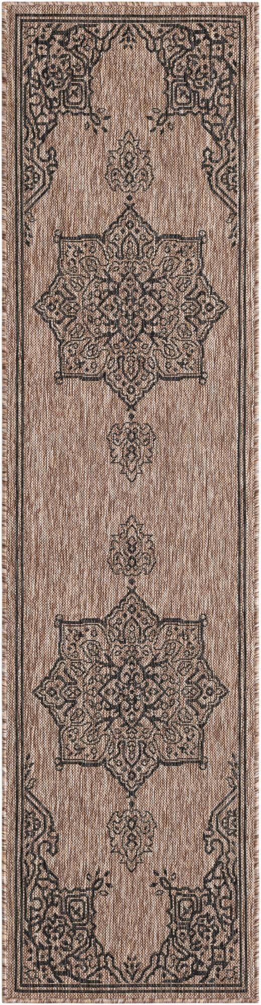 Rugs.com Outdoor Traditional Collection Rug – 8 Ft Runner Beige Flatweave-Pile Rug Perfect for Hallways, Entryways