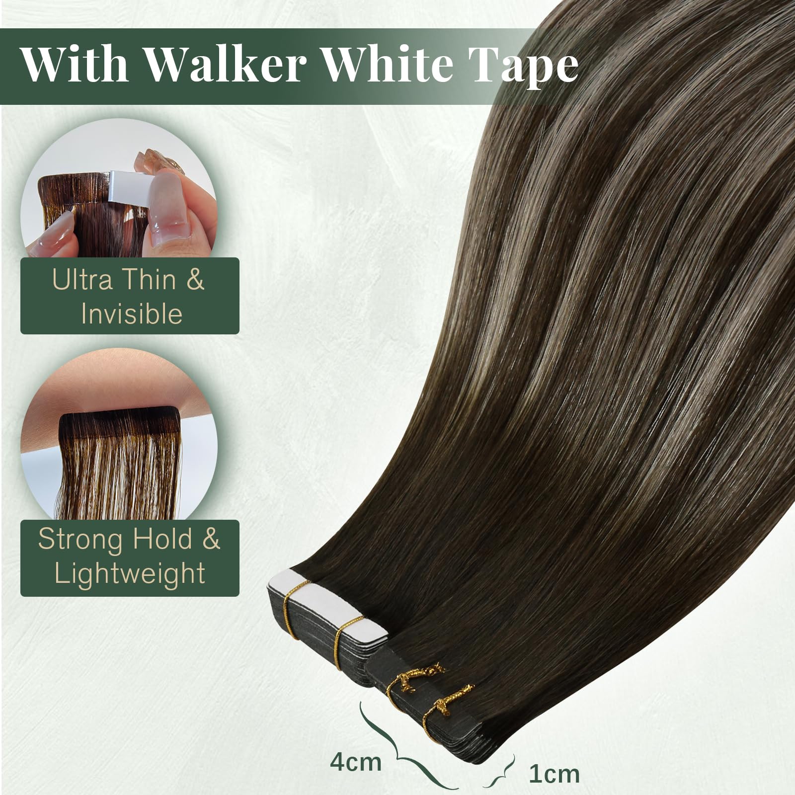 Ugeat Przedłużanie Włosów Taśma, Włosy Ludzkie, Balayage Ciemny Brąz, 45 cm 20 sztuk 50g, Przedłużanie Włosów Tape in, Popielaty Brąz, Remy Naturalne Proste