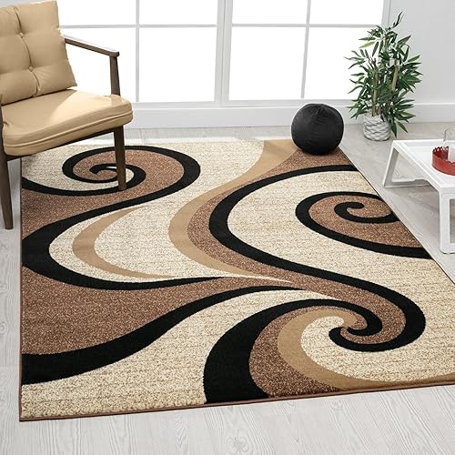 LUXE WEAVERS Rug – Abstract Swirl Design, Contemporary Area Rug for Living Rooms, Polypropylene Medium Pile Floor Cover, Beige / 7x10