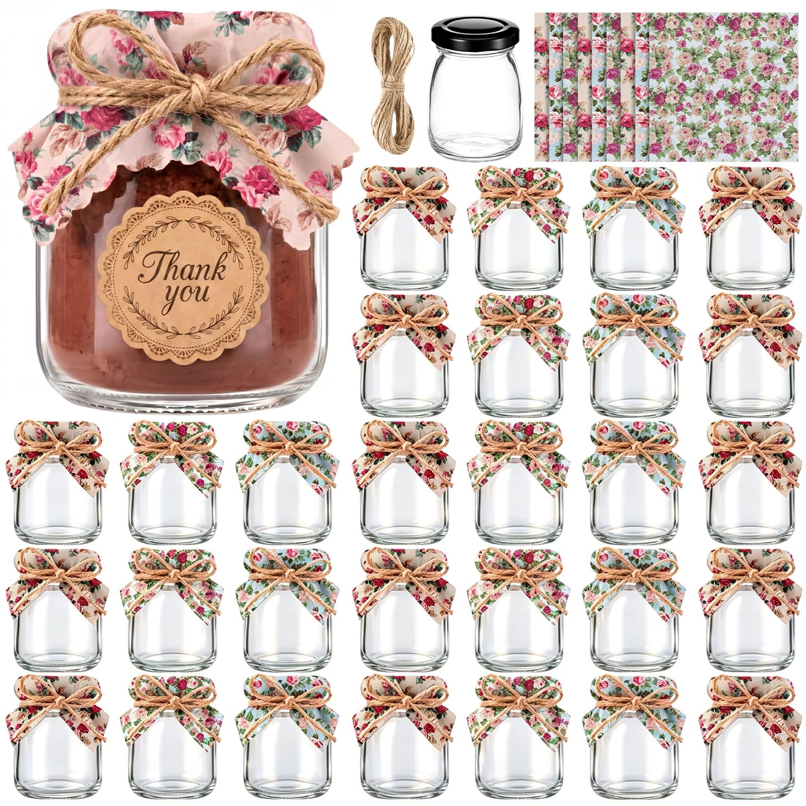 LemonRoad 30 Pcs Glass Jars with Lids Mini 3.4 oz Yogurt Jars for Jam