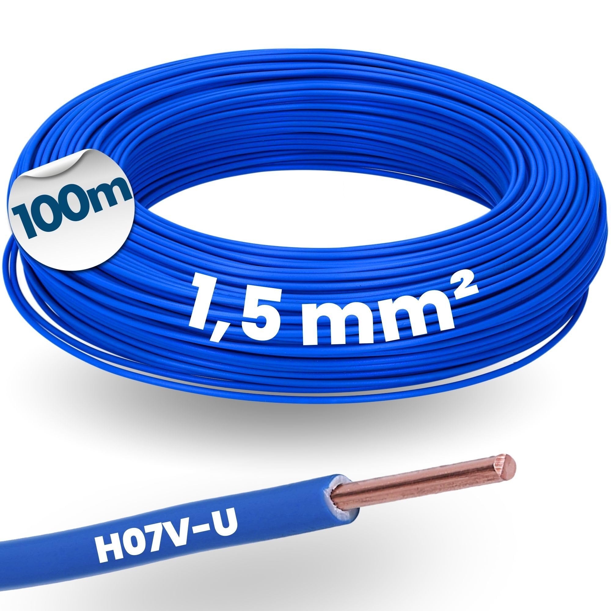 Kalitec Câble Monoconducteur H07V-U 1x1,5 mm² Bleu - Fil de Câblage 100 m