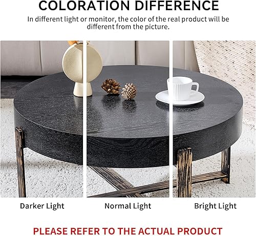 Miniatura 7 de Mesa de centro redonda, mesas de centro modernas de 31.5 pulgadas para sala de estar, mesa de té central circular de madera con patas de metal para