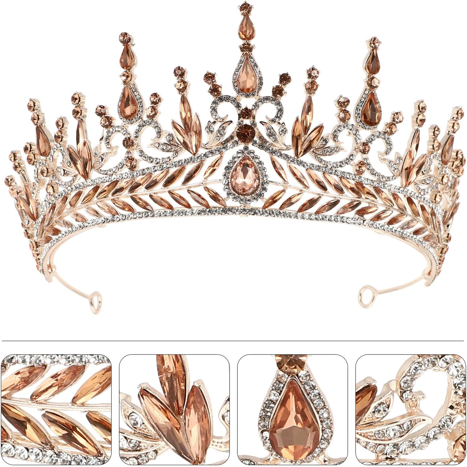 ARTIBETTER Rhinestone Bridal Crown Tiara Baroque Style Rose Gold Photo Wedding Headpiece for Bride Party Hair Accessory