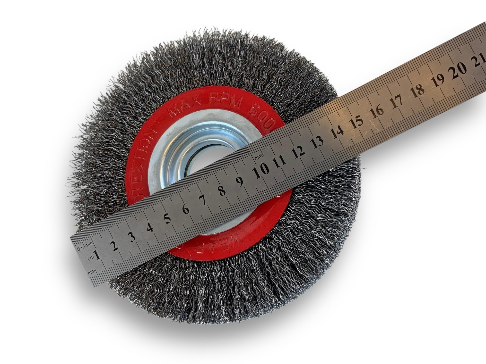 Kibros Brosse circulaire touret acier Ø 150 mm 2 rangs fil dur | Fil dur 0,30 mm ondulé, alésage 32 mm avec réducteurs bague 25/22/20/16/12 mm, pour touret meuleuse affûteuse.