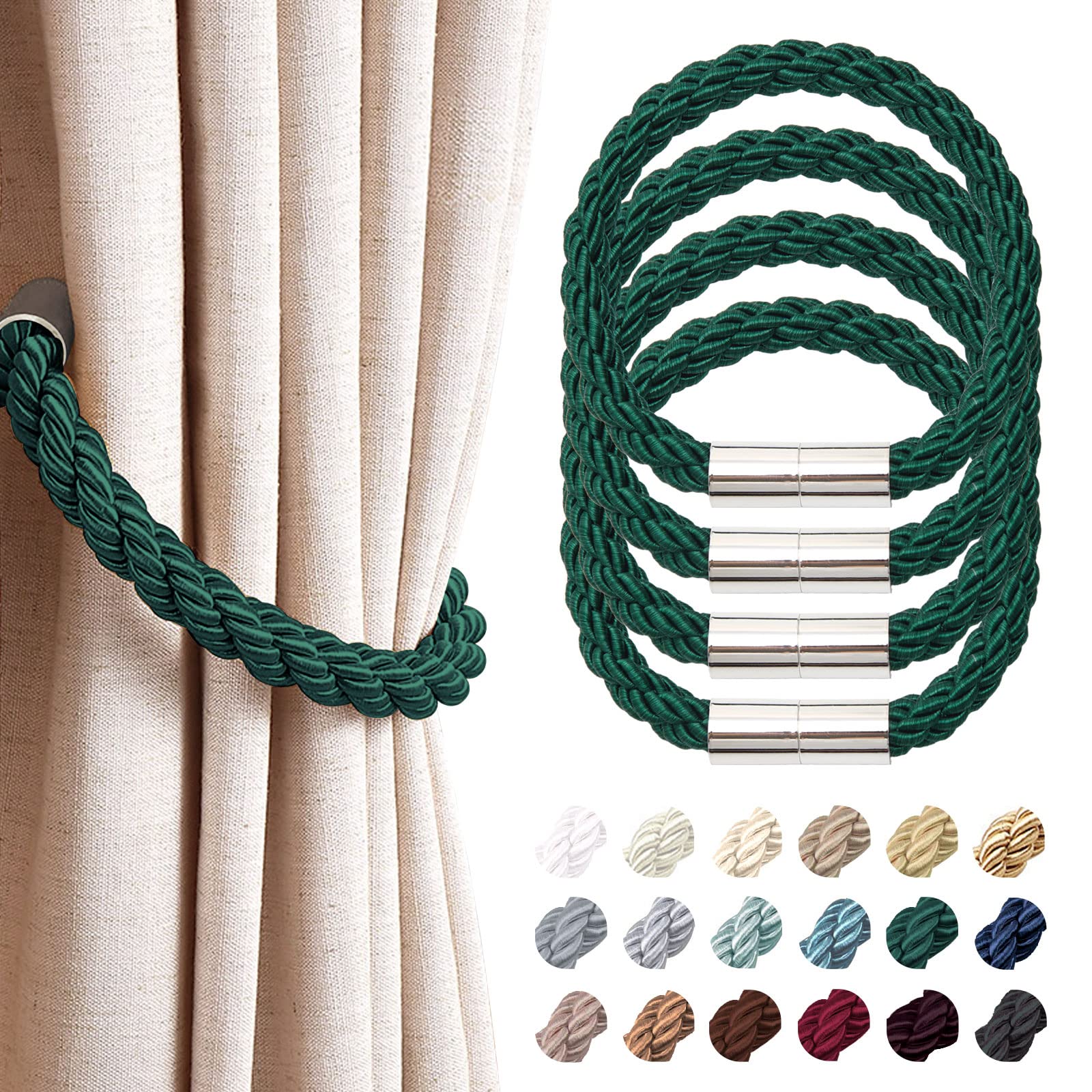 Oudini Green Curtain Tiebacks, Drape Tie Backs Weave Rope Curtain Holdback For Window Home Patio Office Village/Green/4 Pack