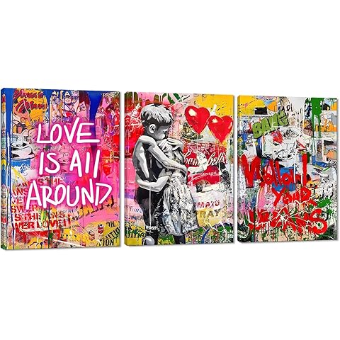 Novatique Banksy Canvas Wall Art Street Wall Art Colorful Graffiti Picture Canvas Print Abstract Modern Graffiti Poster Art for Bedroom Living Room Ready to Hang, 12”x 16”x 3Pcs
