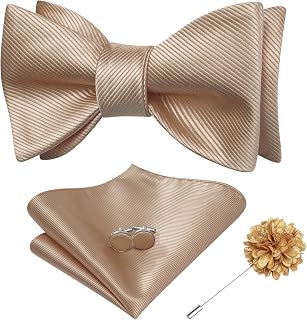 Self Tie Bow Ties and Lapel Pin for Men Paisley Solid Mens Bowtie and Handkerchief Cufflinks Set Wedding