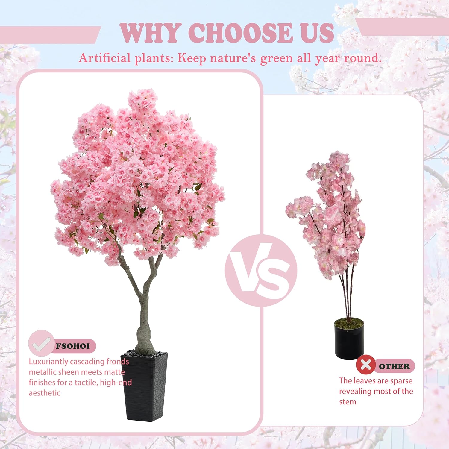 Artificial Cherry Blossom Tree, 6FT Fake Plants Indoor with Black Planter, Faux Pink Sakura Flowers Blooming Tree in Pot, Artificial Trees Silk Plant for House Room Office Entryway Porch Decor