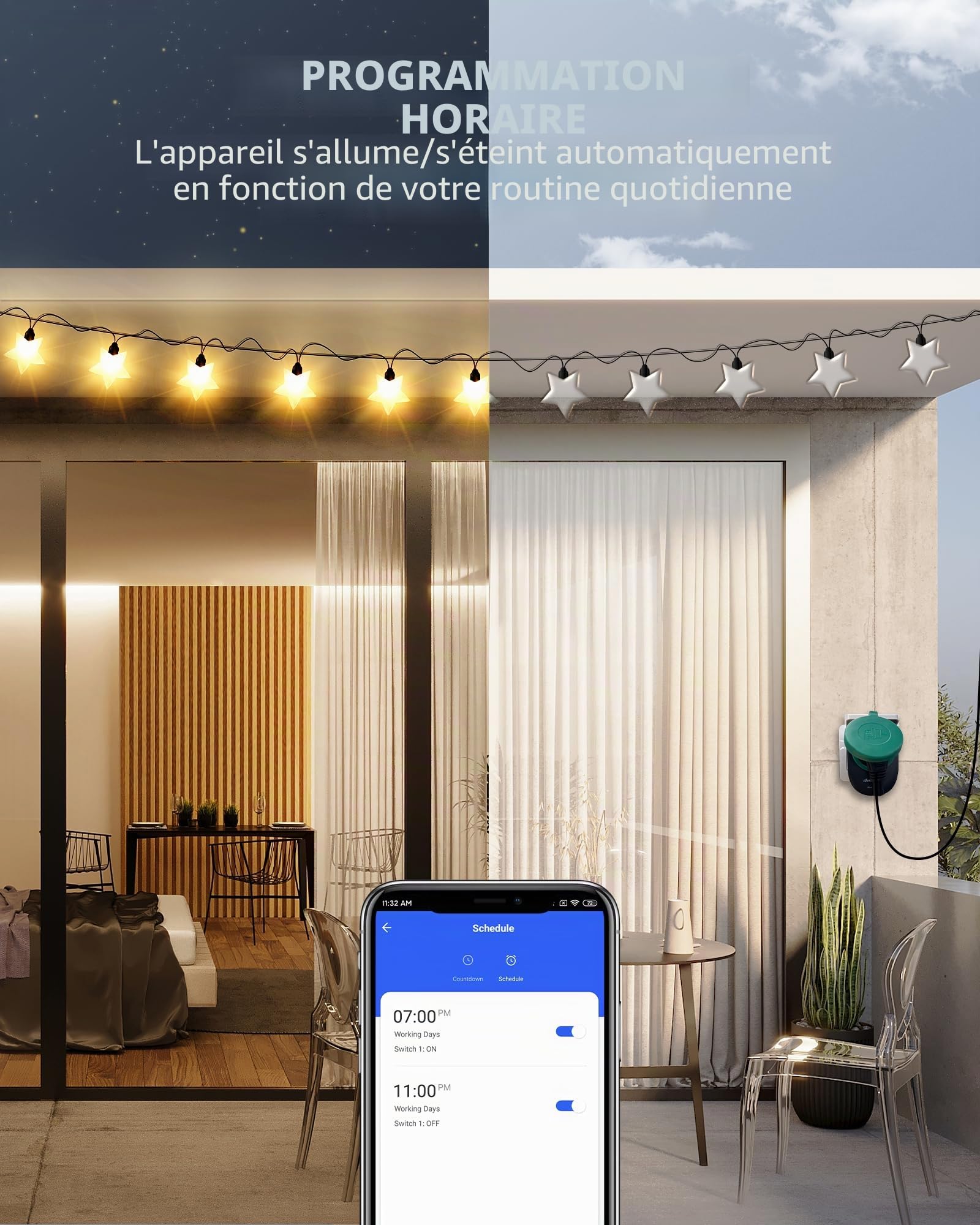 DEWENWILS Lot de 2 prises Wi-Fi d'extérieur 3680 W Alexa Smart - Étanche IP44 - Compatible avec Alexa, Google Home et IFTTT - Pas de hub nécessaire