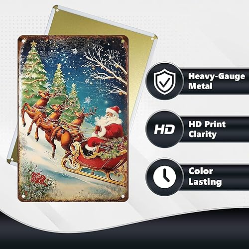 Miniatura 4 de Arte de pared de metal retro de Papá Noel, para decoración interior y exterior, arte de pared en dormitorio, oficina, cafetería o garaje, mejor para