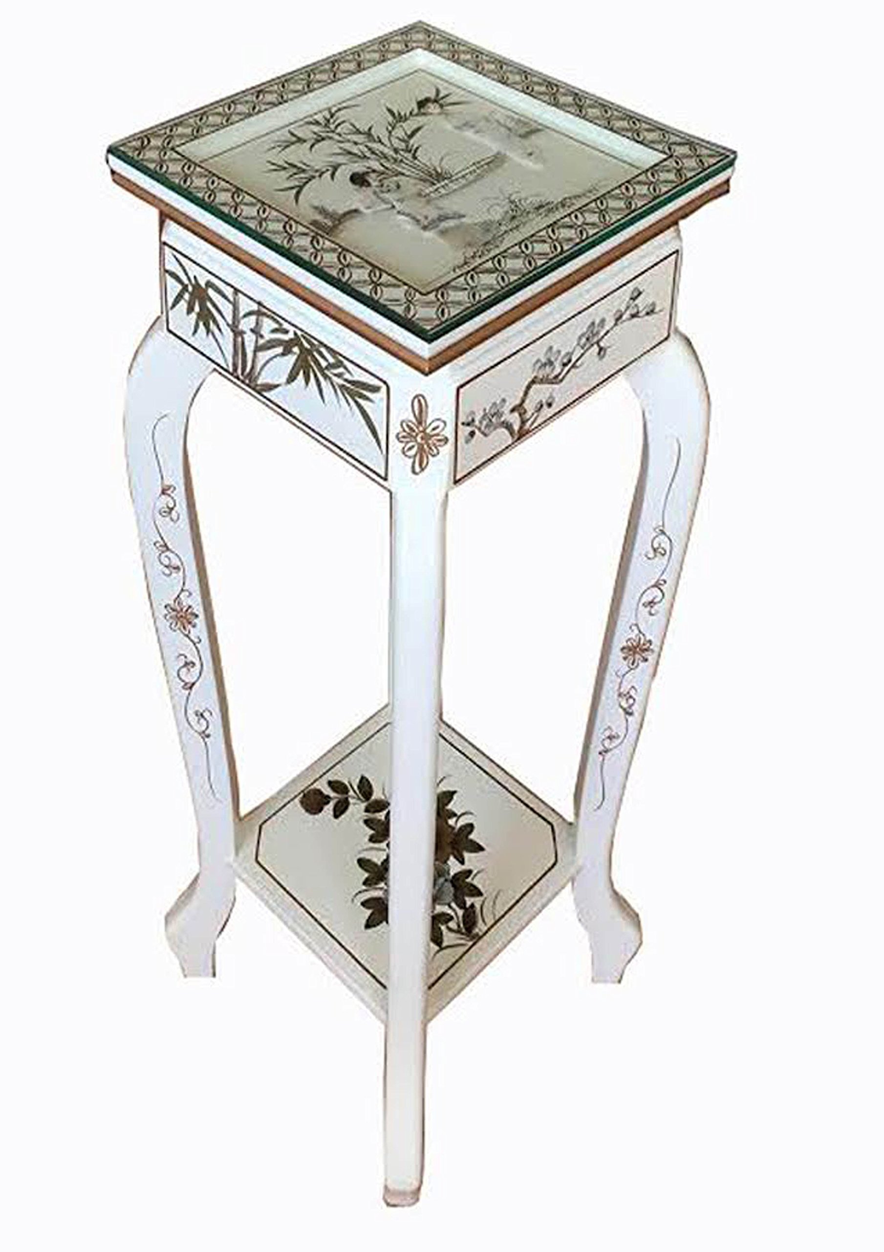 China Warehouse Direct Chinese Oriental Furniture Hand Painted Plant Stand Lamp Pedestal Stand With Glass Top