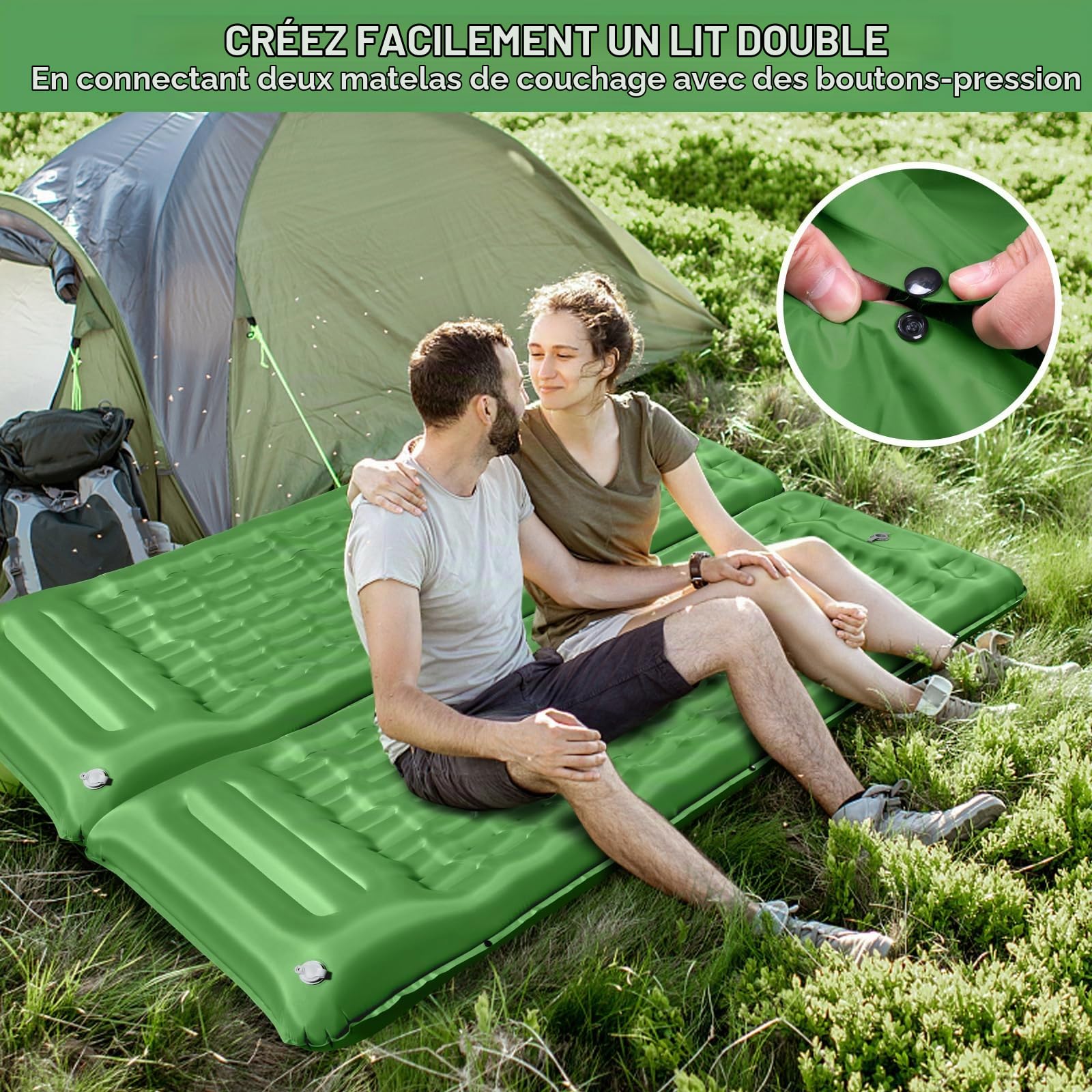 Tonfarb Matelas de Camping avec Pompe à Pied, 12cm Épaisseur Matelas Gonflables de Camping, Matelas Autogonflant avec Oreiller pour Camping, Voyage, Plage