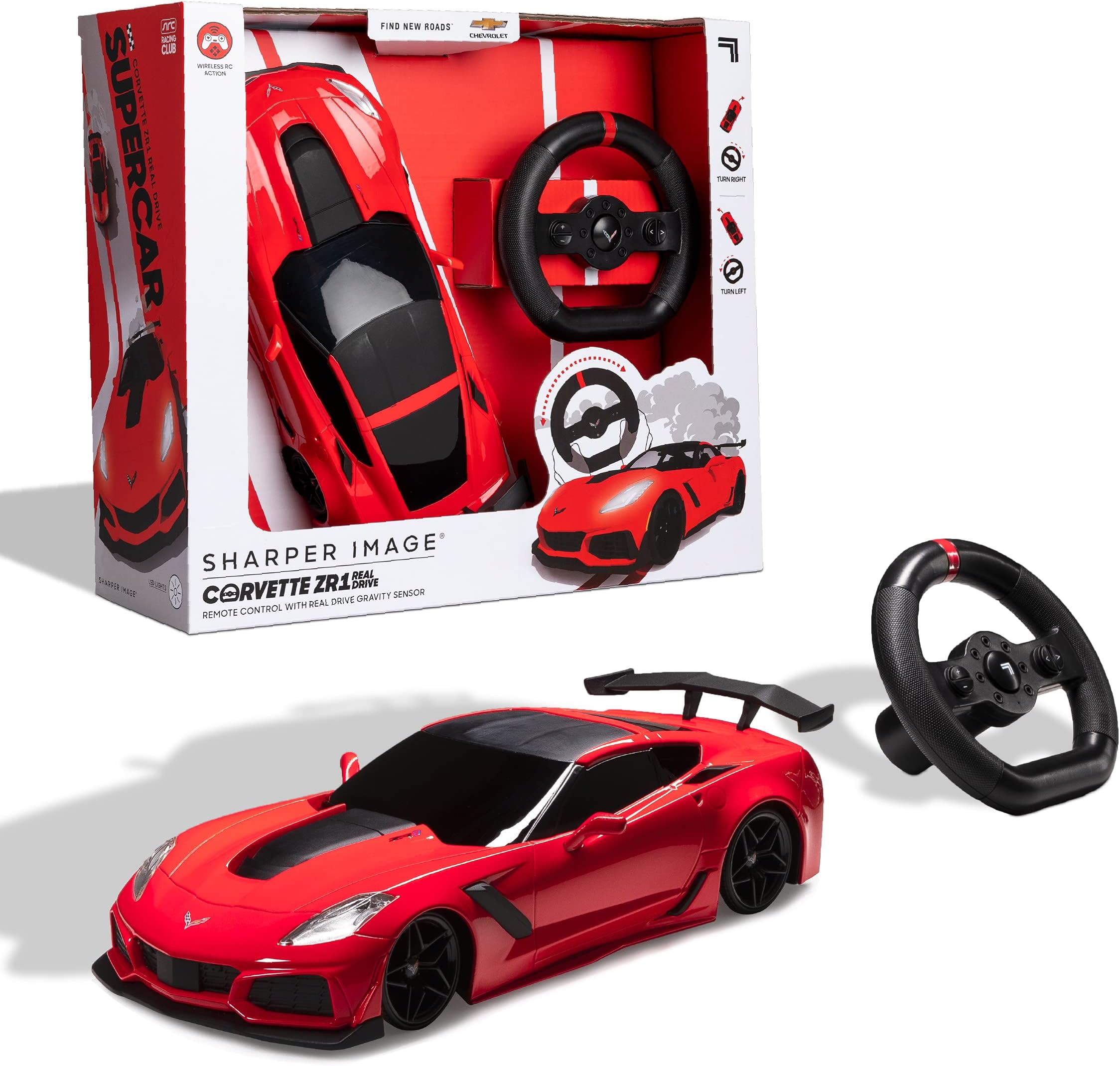 Sharper ImageRC Chevrolet Corvette ZR1, 2.4 GHZ Remote Control Sports Car with Gravity Sensor Steering, 1:16 Scale Model with LED Lights