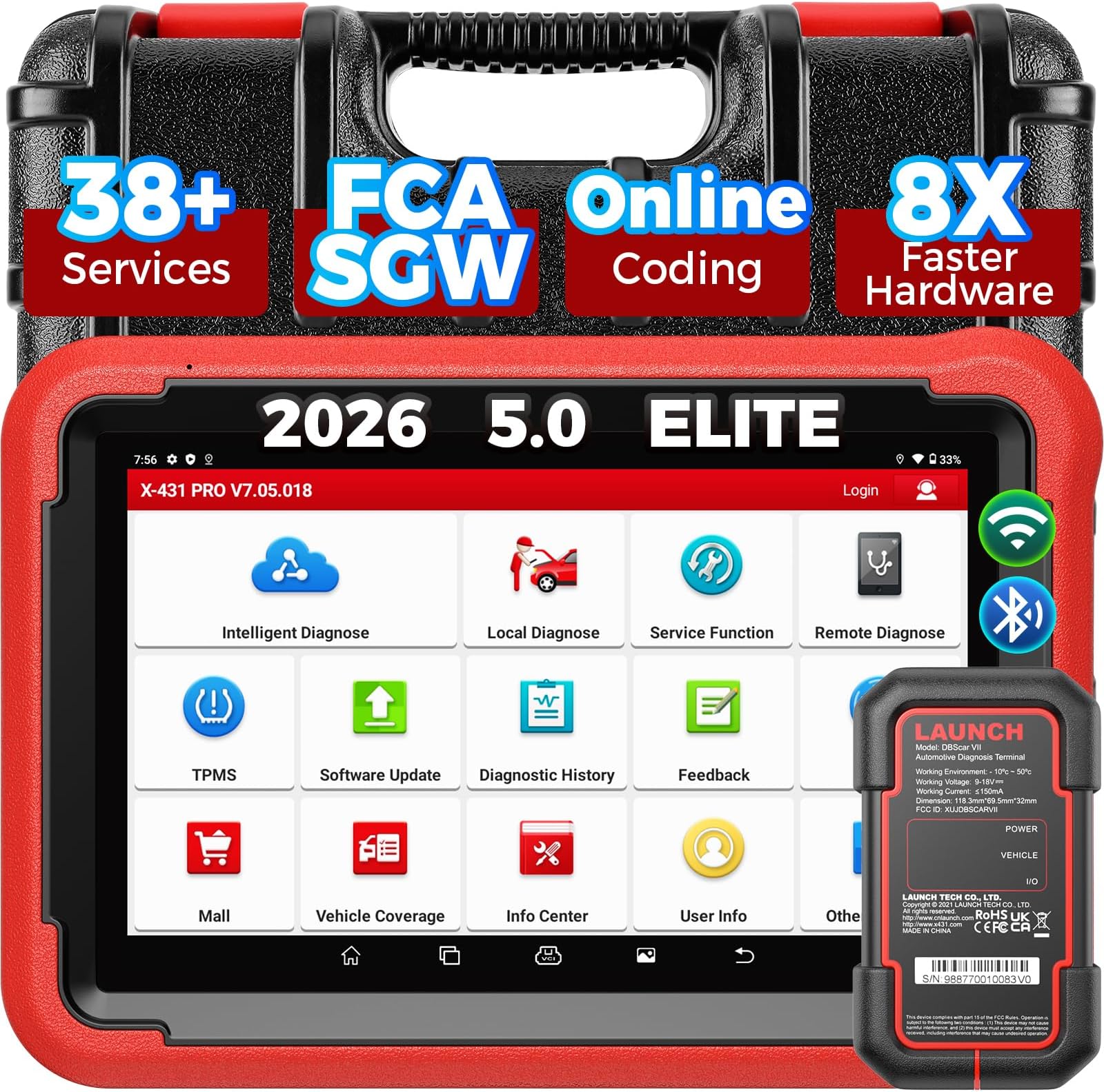 X431 PROS V 5.0, 2026 Newly Bidirectional Scan Tool PROS V+ 5.0 Elite Scanner with DBSCar VII Connector, 38+ Reset for All Cars, Online ECU Code, FCA AutoAuth, VAG Guide, 2 Yrs F-Ree Update