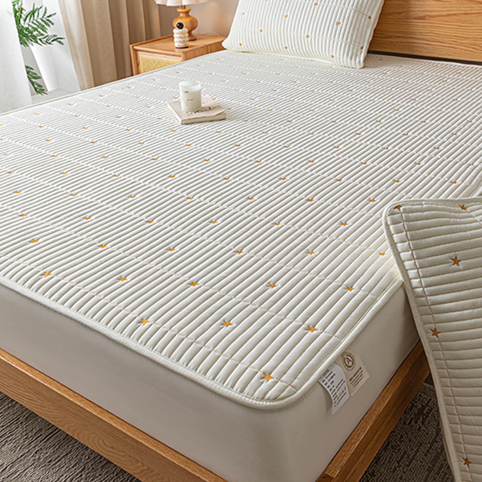 Sábana bajera ultra suave de 180 x 200 cm + funda de almohada de 30 cm, protector de colchón impermeable extra profundo y protector de colchón acolchado para una comodidad superior
