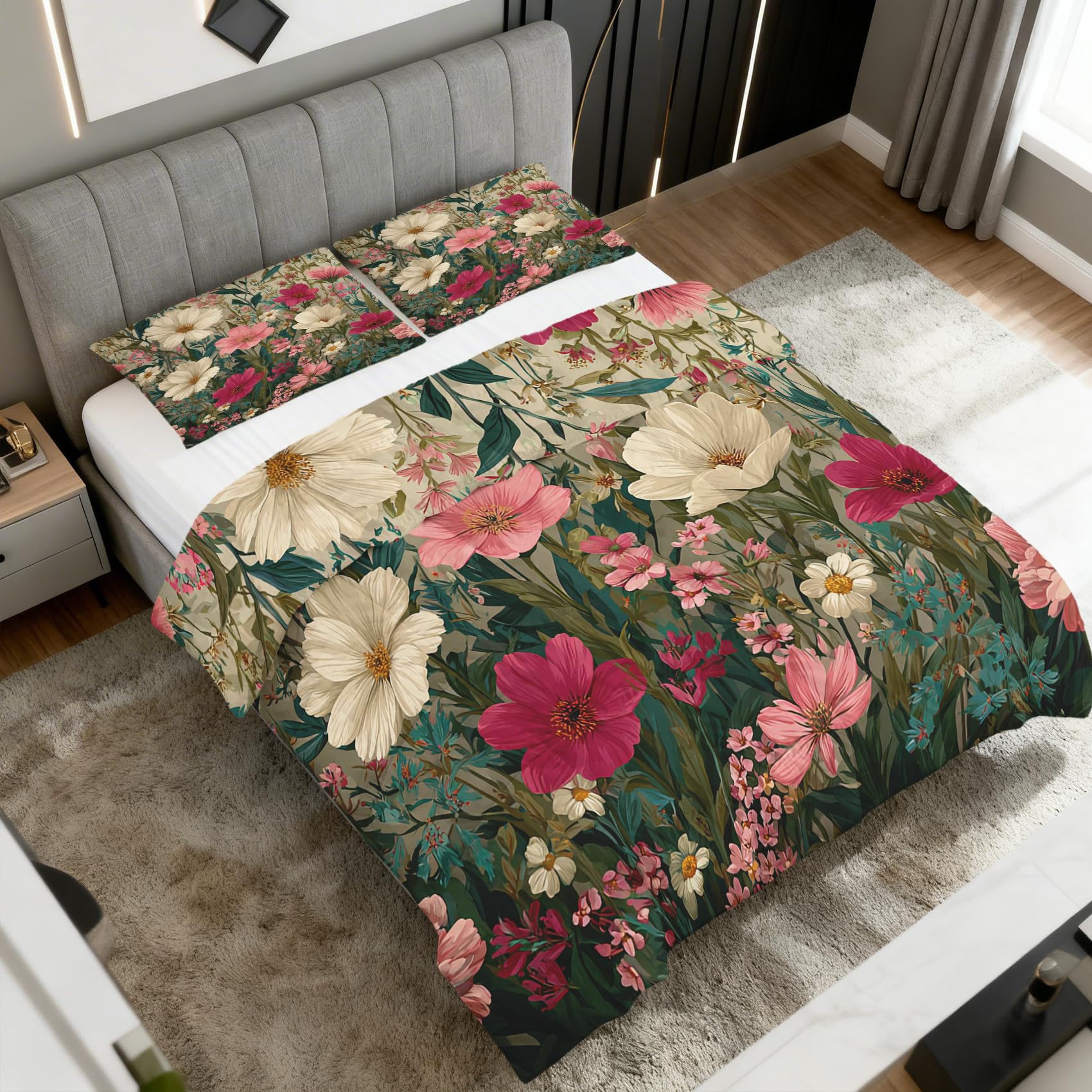 Blumenmuster Bettdecke 135x200 4 Jahreszeiten, Weiß Rosa Blumen Bettdecke Ohne Bezug Warm Steppdecke Ganzjahresdecke Winterdecke Mit Kissenbezug, Schlafzimmer Deko Blumenmuster