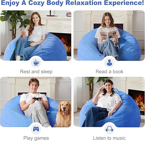 Miniatura 64 de Homguava Puf de 3.5 pies: puf de lágrima con relleno de espuma viscoelástica, sillas compactas de puf, sofá suave con funda de pana (gris)