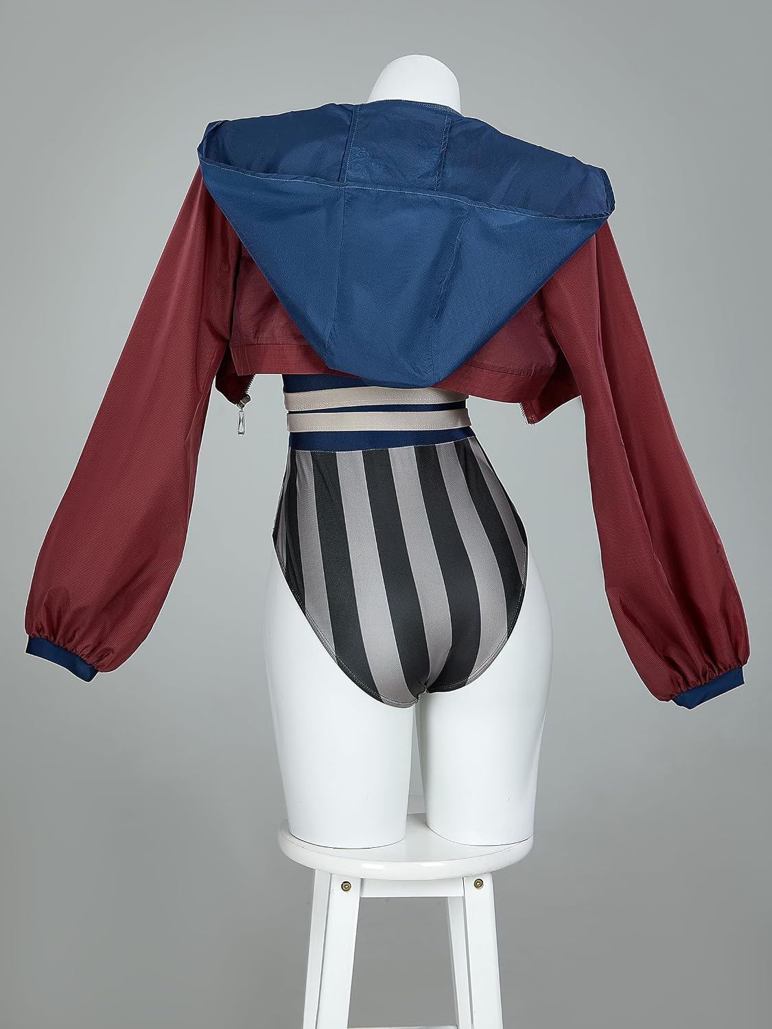haikyuu Women Vi Cosplay One Piece Swimsuit Striped Anime Bathing Suit Bodysuit with Jacket