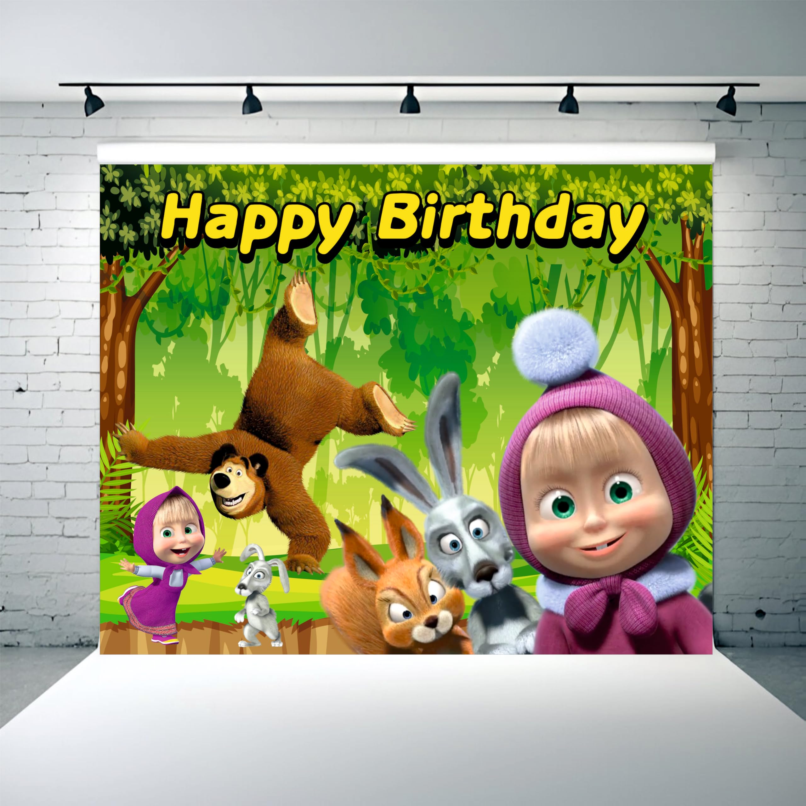 Masha Birthday Banner | Bear Theme Party Decoration for Girls & Boys | Happy Birthday Wall Hanging Banner for Masha (5x4 Feet)