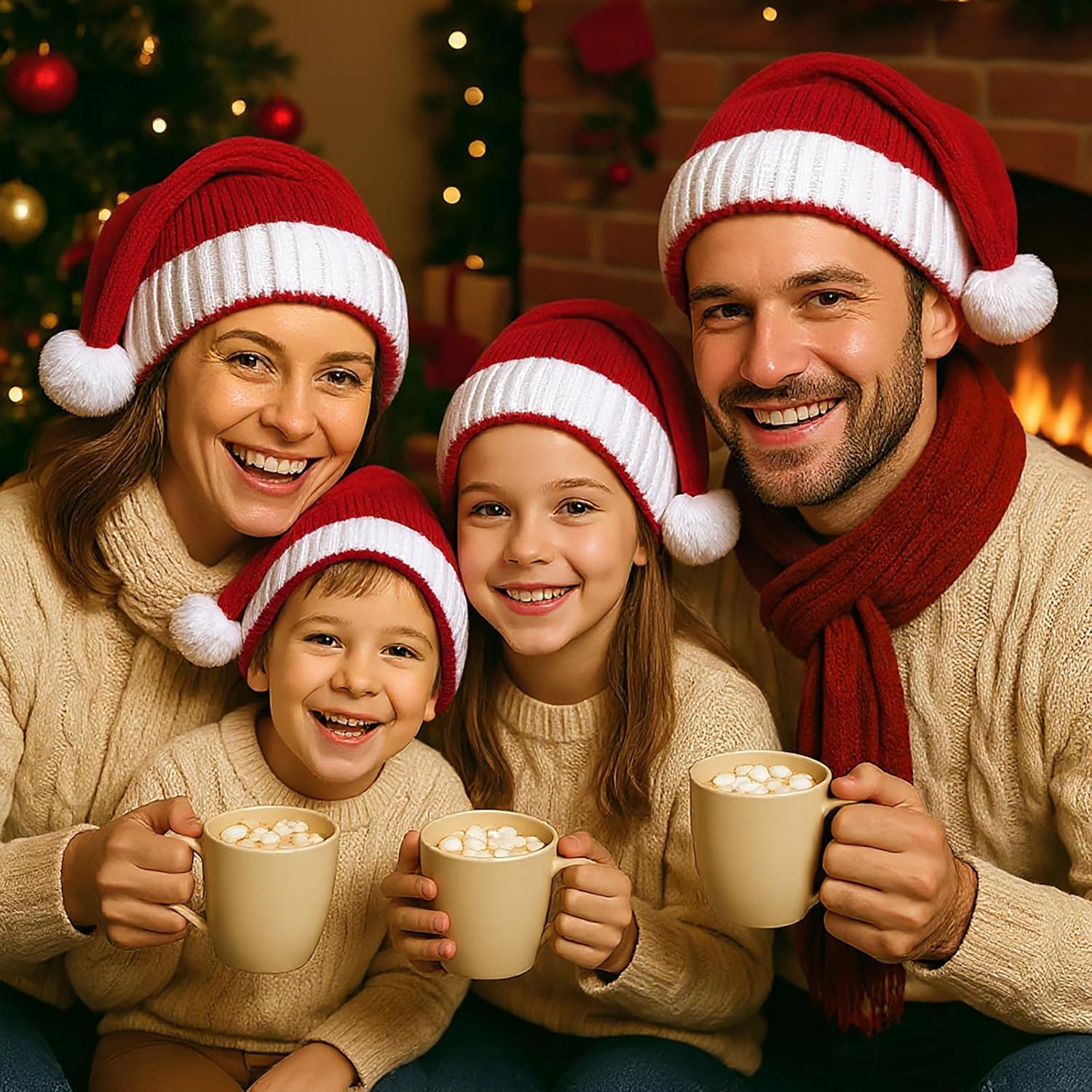 Berlune 3 Pcs Santa Hat Christmas Hat Knitted Silk Lined Long Soft Warm Red Washable Knitted for Xmas Adult Women Men New Year Festive Holiday Party Indoor Outdoor Winter - Image 5