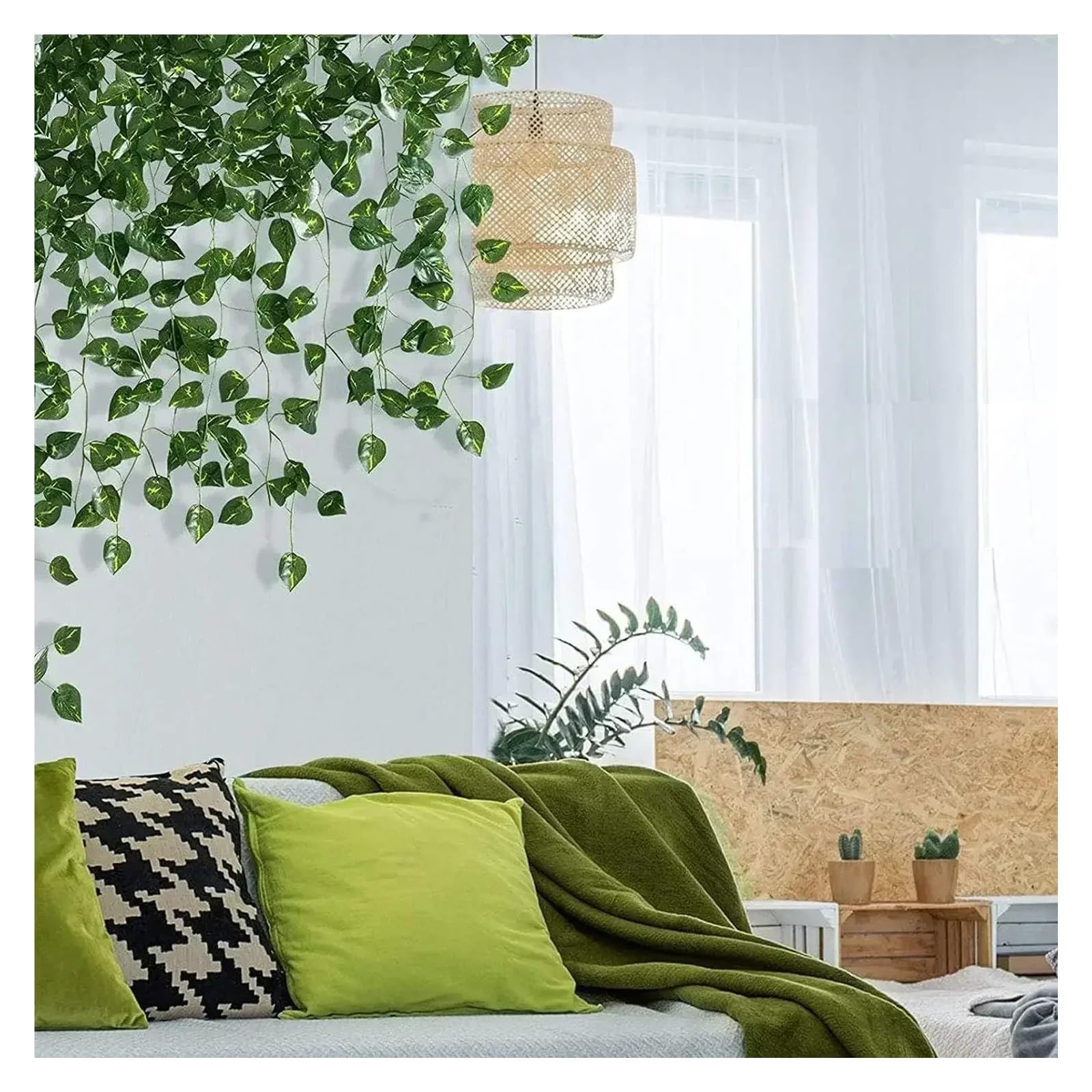 Sztuczna girlanda z bluszczu, sztuczne zielone liście rattanu do dekoracji domu, ogrodu, wesela i imprezy – arbuz(96M(48pcs))