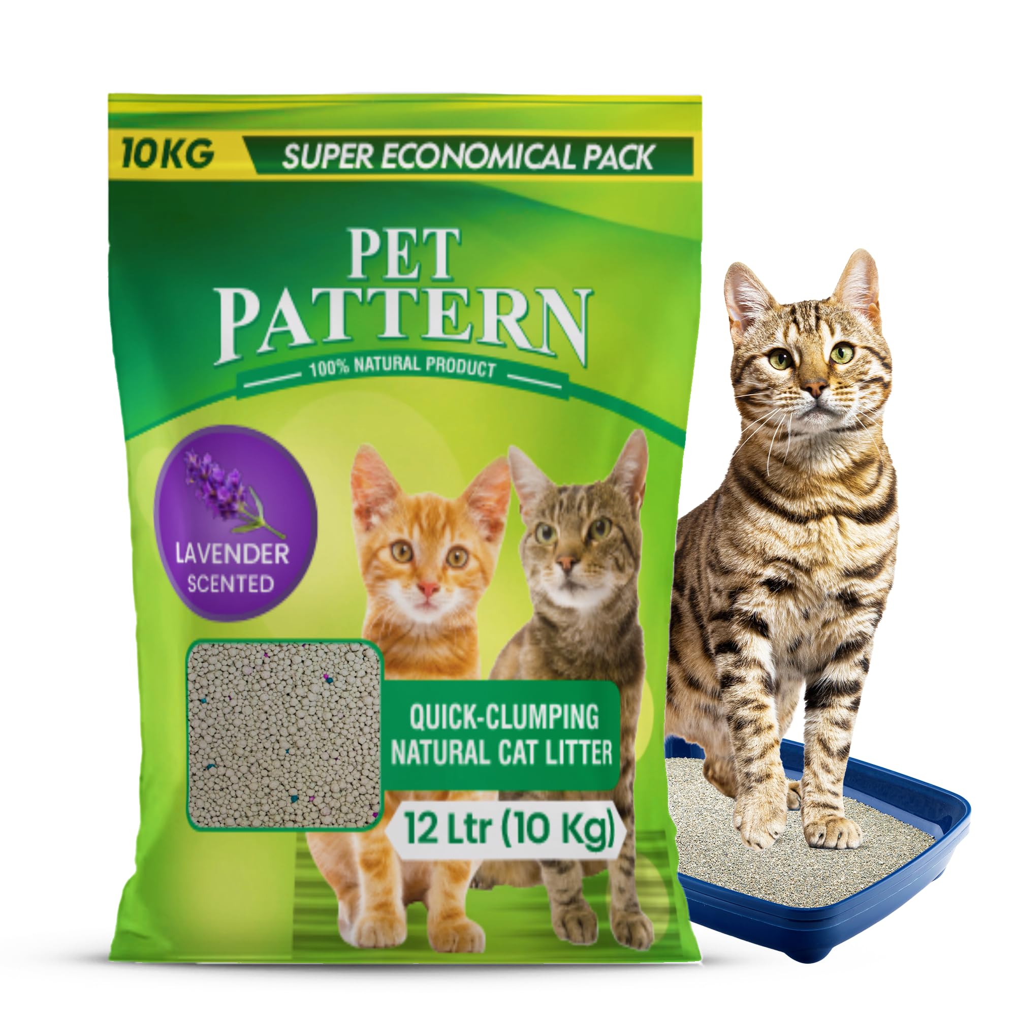 PET PATTERN CAT Litter Sand for CAT 10KG, 99.99% Dust Free, Odor Control Fast Clamping Natural Litter (10 Kg-Lavender) D