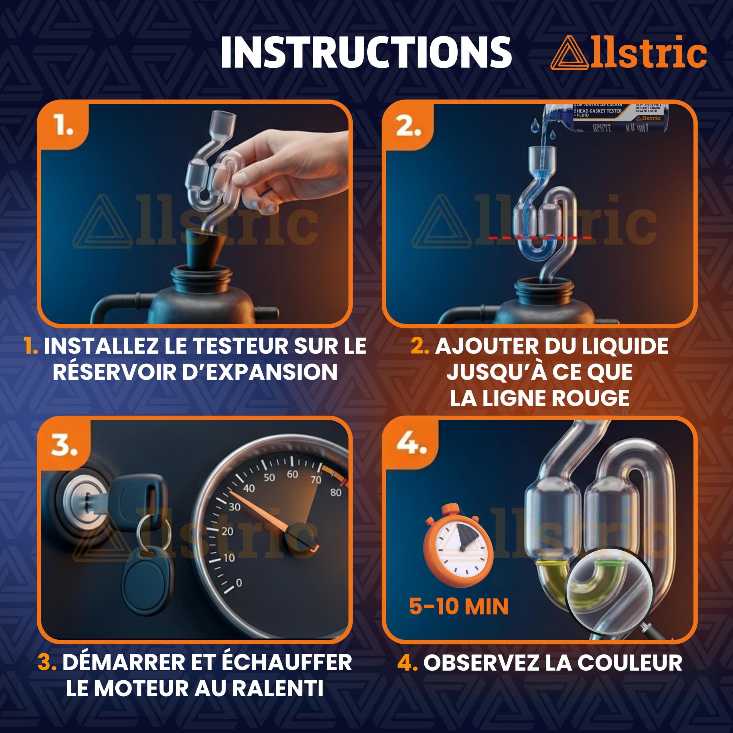 Test CO2 Joint de Culasse | Testeur Joint de Culasse pour Voiture & Moteur | Kit Universel 50 Tests avec Liquide Réactif | Testeur Liquide de Refroidissement & Block Tester