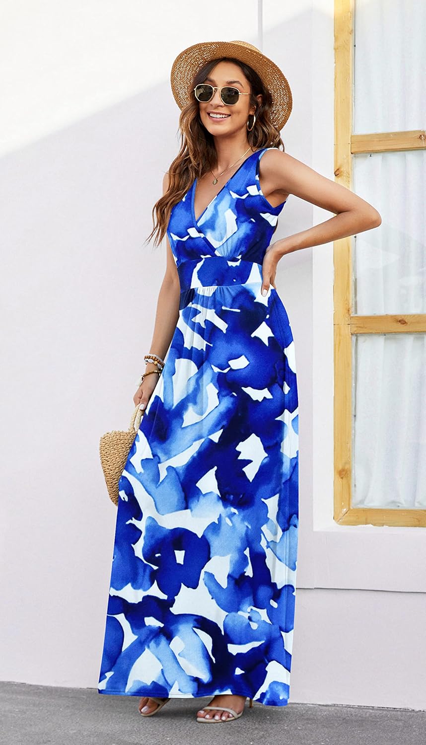 AUSELILY Women's Sleeveless Formal Dress Deep V Neck Loose Plain Cocktail Long Maxi Dresses with Pockets 2026 New - Image 3