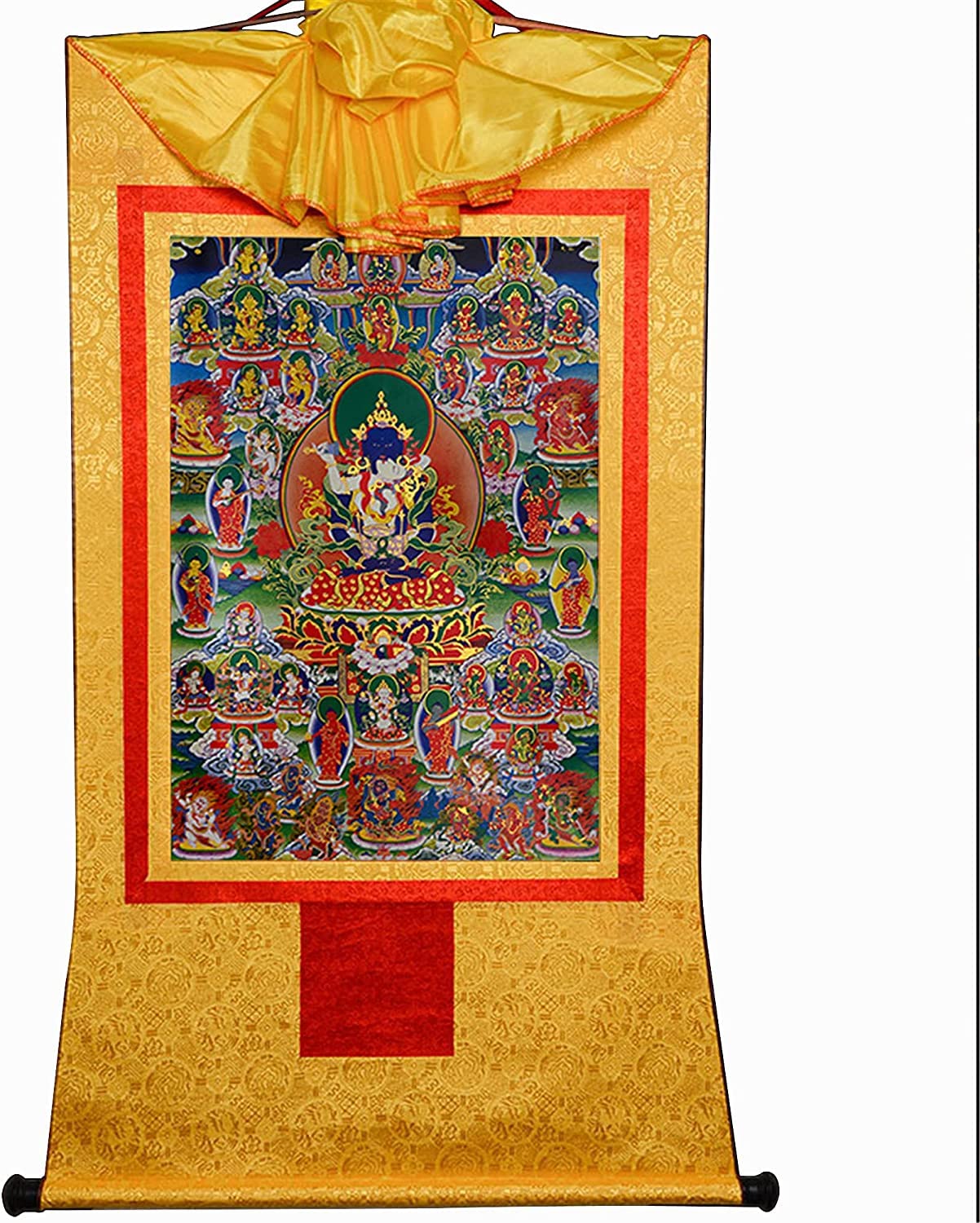 Silk Scroll Painting， 42 Silent Deities of the Bardo Thodol, Buddhist Thangka Brocade(Unique Colour,Small(35cm*27cm))