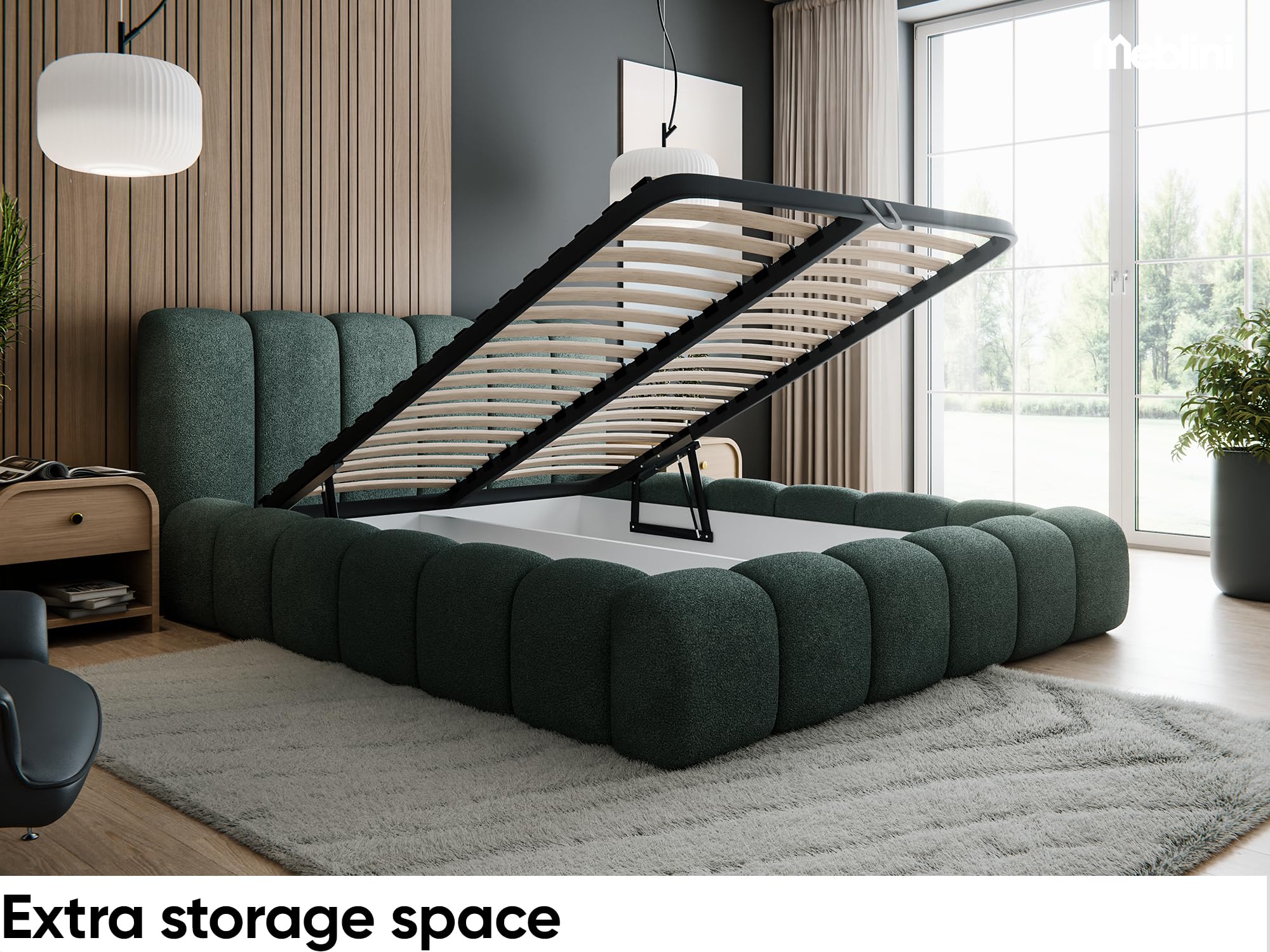 MEBLINI Polsterbett 180x200 mit Lattenrost - Schwarz Boucle ohne Matratze - SOFINA - Bubble Bett - Cloud - Marshmallow Bed - Kopfteil Bett mit Stauraum - Betten
