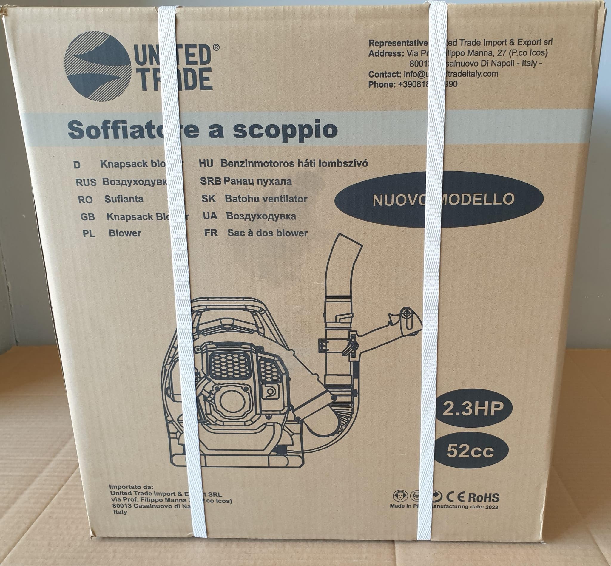 GrecoShop Soffiatore a scoppio 43 CC per foglie a spalla zaino, Nero