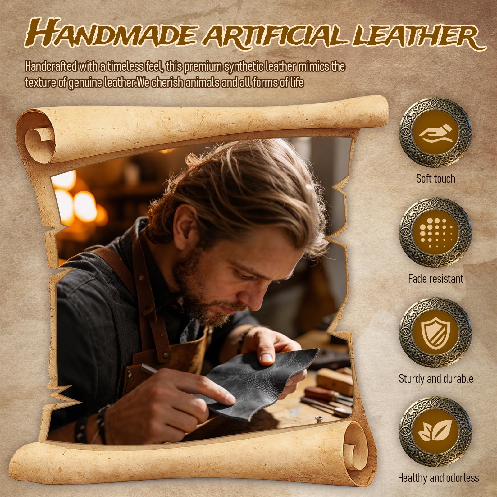 Accessoire Viking Femme Homme, Wikinger Gürtel Set, Mittelalter Gürteltasche Geprägte Kunstleder mit Manschette Armband & Lederbeutel