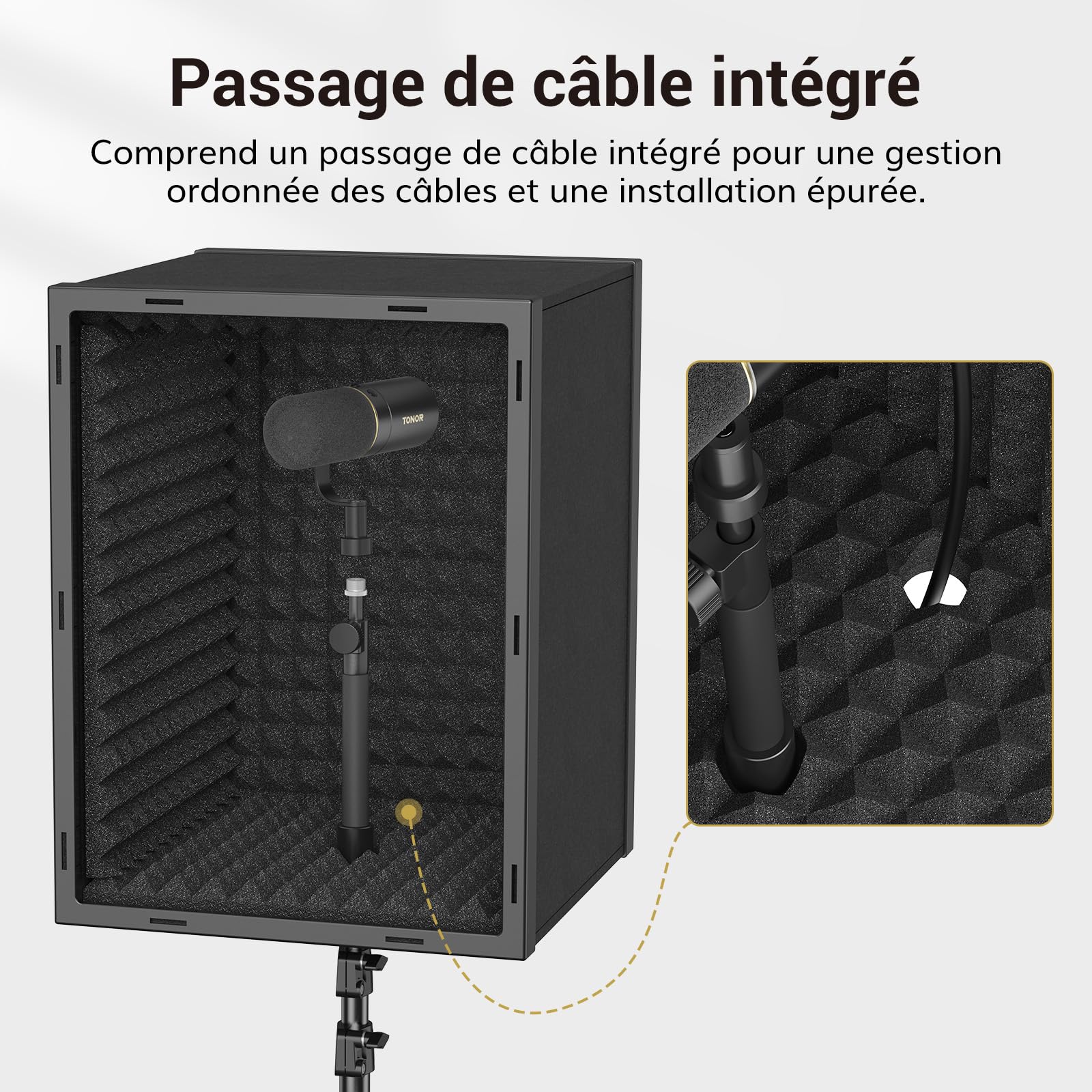 TONOR Panneau D'isolation pour Microphone de Studio, Boîte en Mousse Acoustique Encadrée pour Enregistrement Professionnel, Trépied de Filtre de Microphone pour Absorption Acoustique, 190 cm