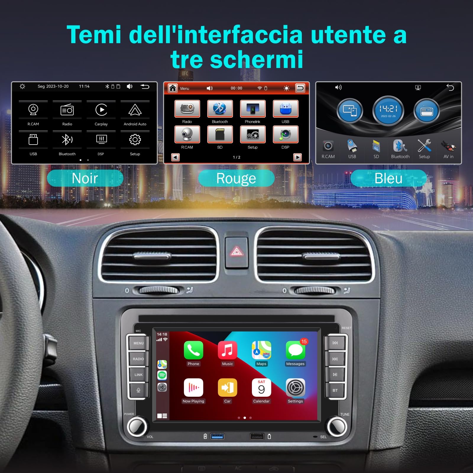 [Prestazioni Elevate] Autoradio Linux 7" IPS con Autoradio con CarPlay senza fili Android Auto, Bluetooth, FM/AM, USB, EQ – per VW Golf 5/6, Passat, Jetta, Caddy, Polo, CC, Tiguan, EOS, Touran, T5