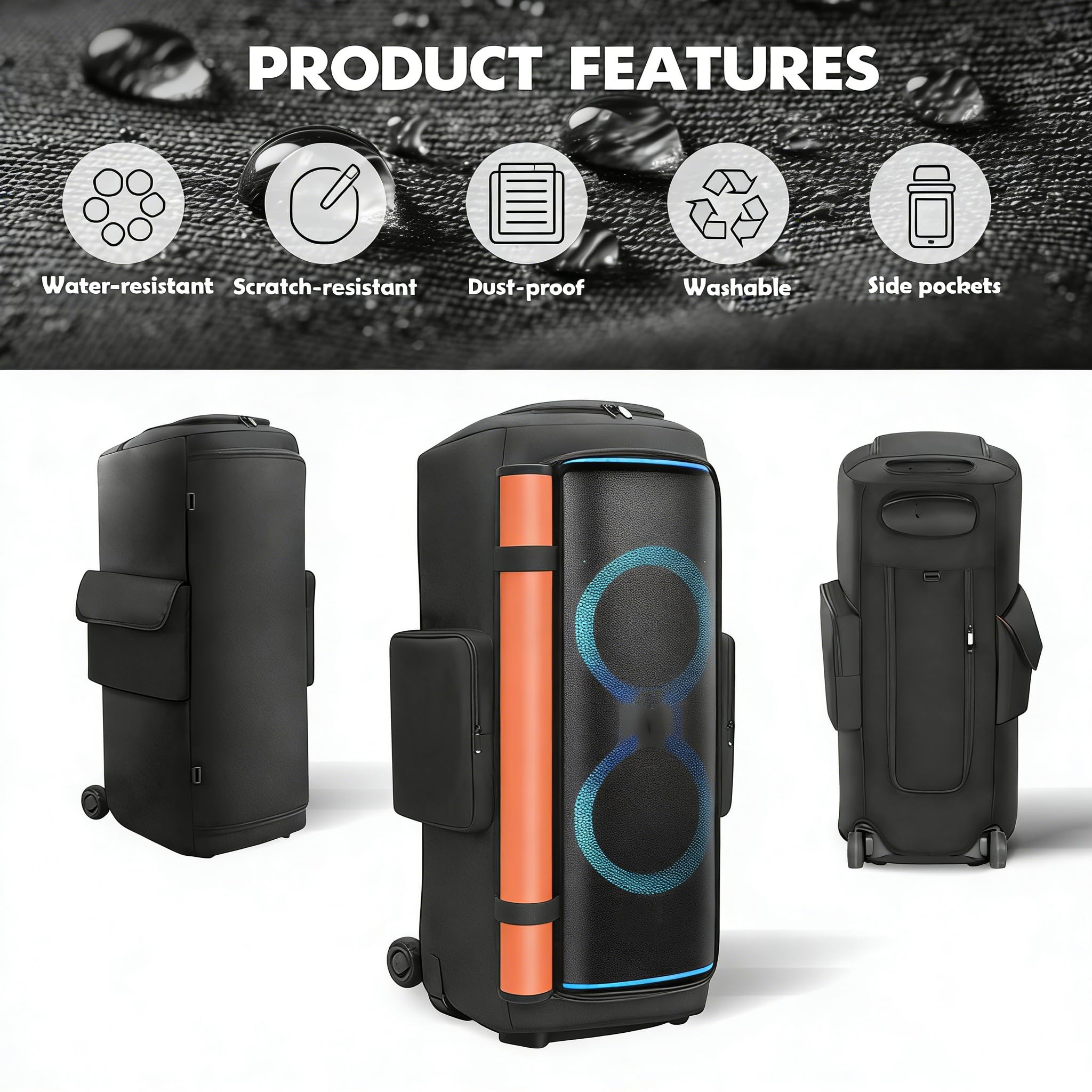 Housse anti-poussière pour haut-parleur compatible avec JBL PartyBox 720, étui de voyage portable avec porcs latéraux, noir