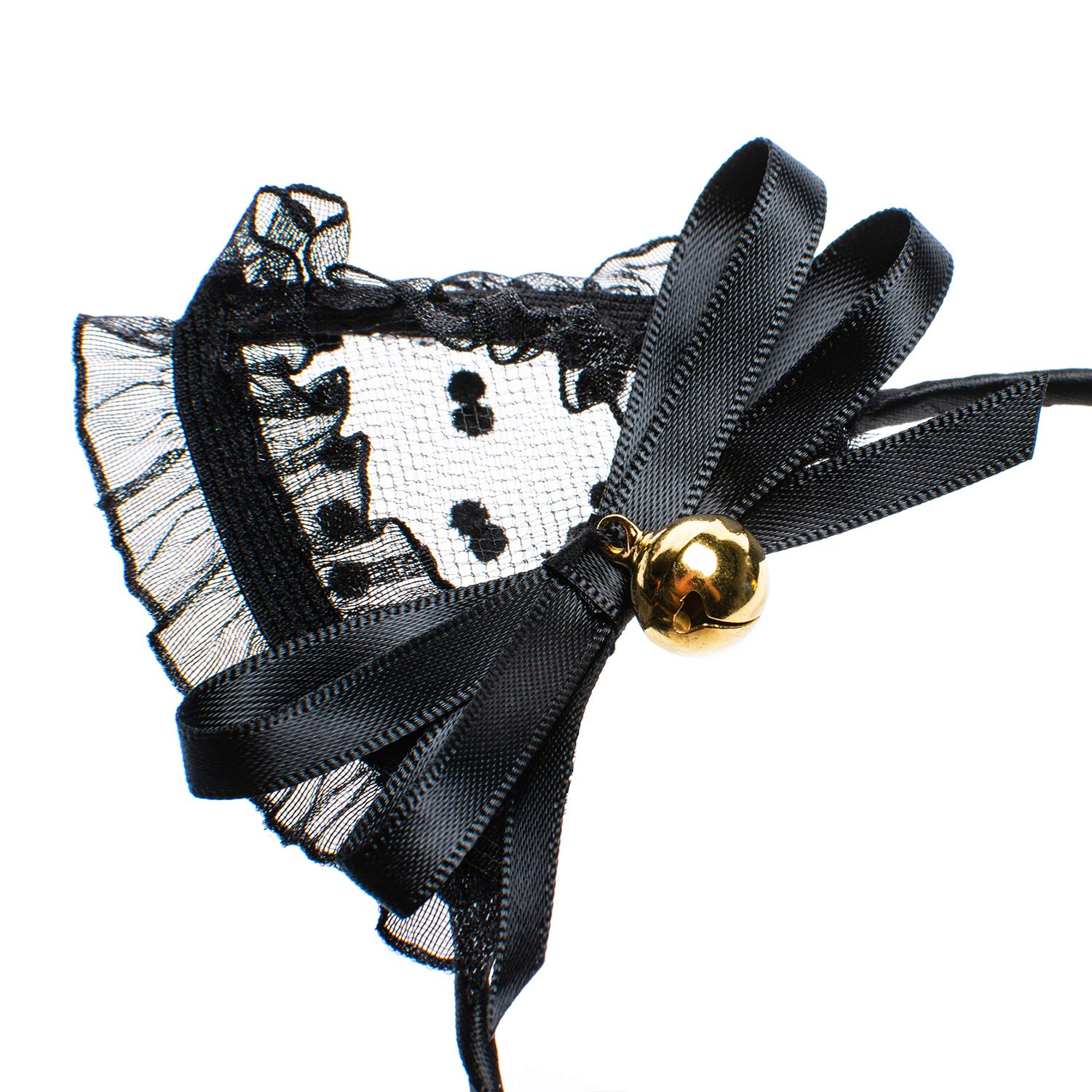 Sweet Lace Cat Ears Masquerade Party Cosplay Fashion Headband for Women Girls(black wiht bell) image 5