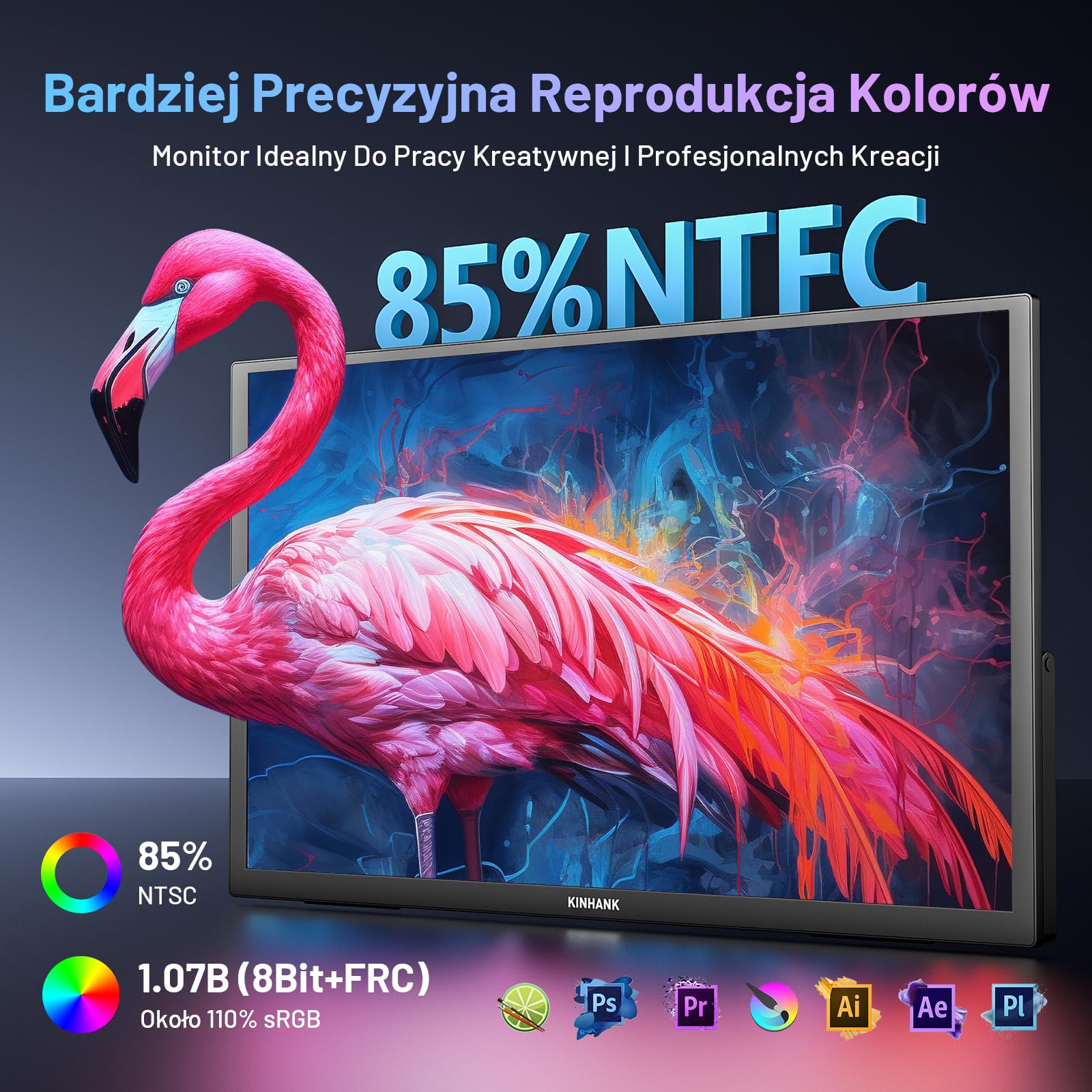 Przenośny monitor 4K 18", 3840 × 2160 UHD, przenośny monitor z systemem GTV OS, HDR, 85% NTSC, USB-C i HDMI, zewnętrzny ekran do komputera, komputera, PS5, PS4, Xbo/telefonu/konsoli do gier