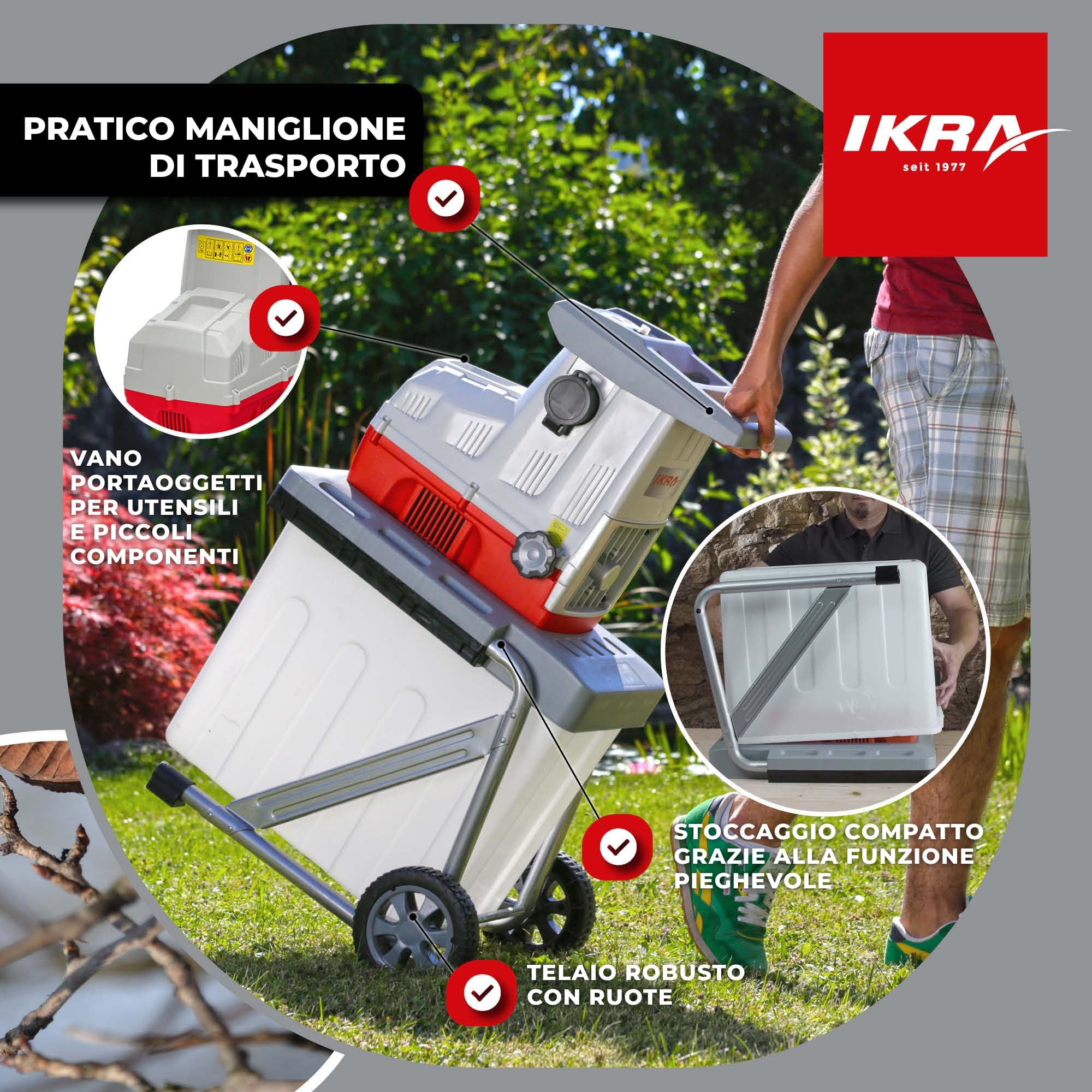 IKRA trituratore elettrico ILH 3200 A - silenzioso, robusto, a bassa manutenzione, potente 3200 W, spessore dei rami fino a 44 mm