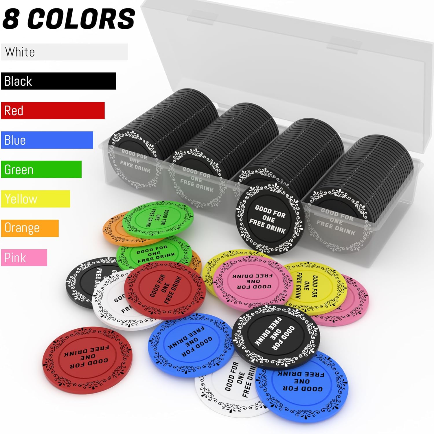 100 Custom Plastic Poker Chips, Personalized Tokens with Logo or Image, Double-Sided UV Printing, 8 Colors for Bar, Party, Corporate Gifts, and Events